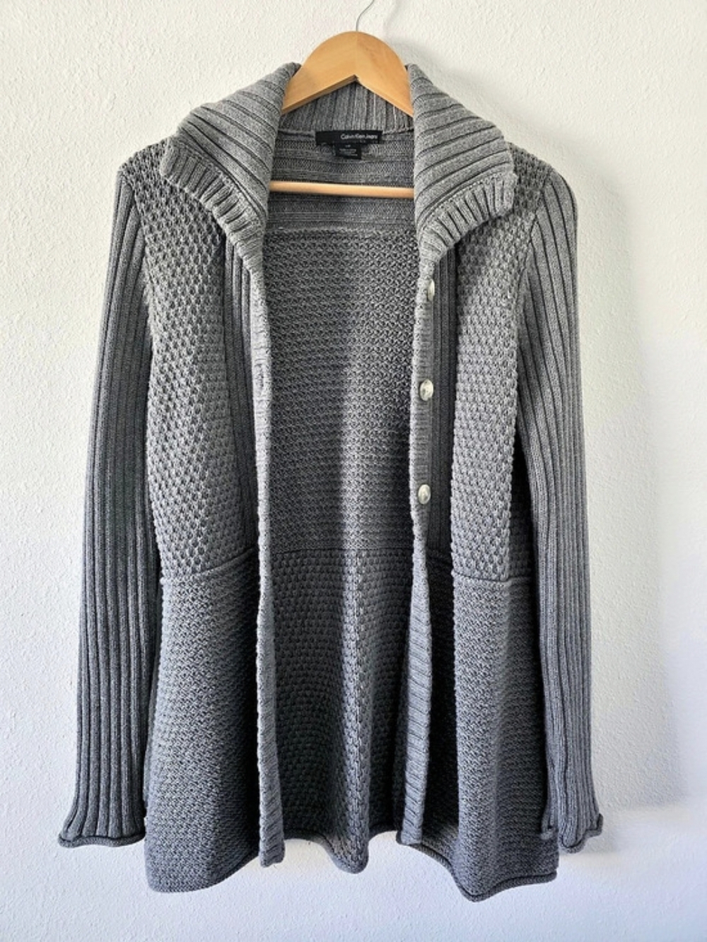 Calvin Klein Jeans Gray Cotton Cardigan Size Large Like New